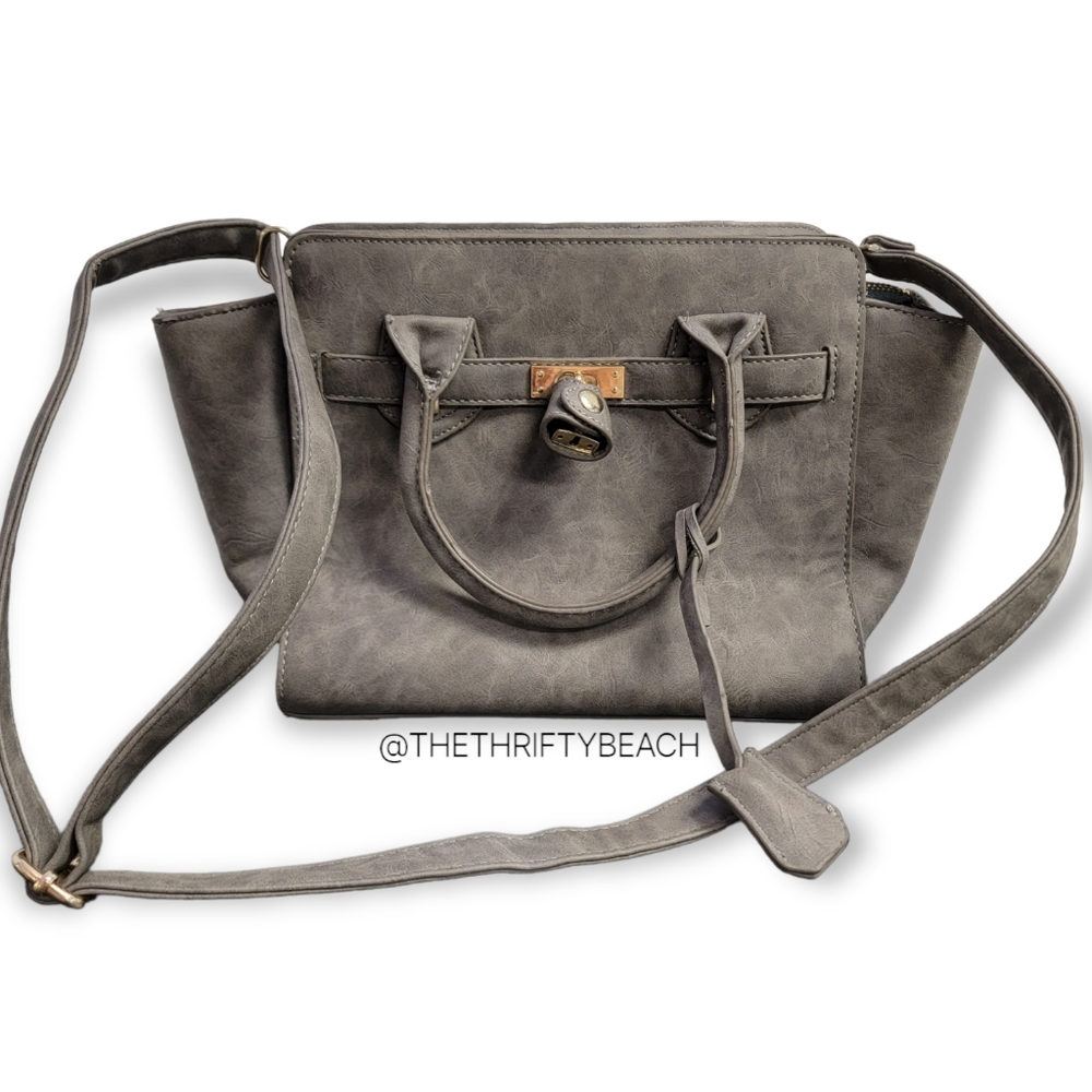 YIK FUNG Grey Vegan Suede Satchel | Lock & Key Crossbody Tote